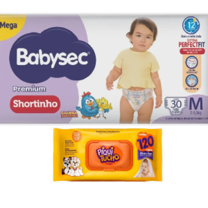 Kit Fralda Babysec Tamanho M com 30 Fraldas + Lenço Umedecido
