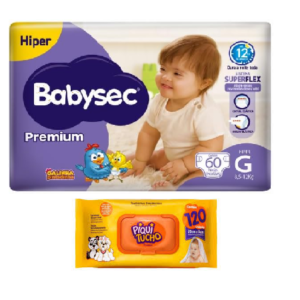 Kit Fralda Babysec Tamanho G com 60 Fraldas + Lenço Umedecido